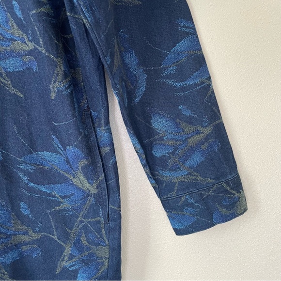J. McLaughlin Amara Blue Denim Floral Jacquard Shirt Dress Long Sleeve Size L - Picture 7 of 14